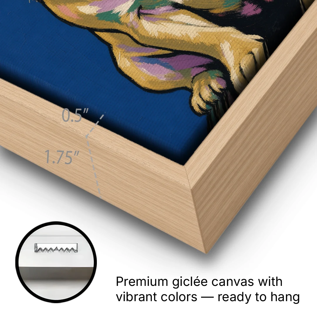 Funny Dog Canvas Art of a Confused Pug - Oak Framed Canvas Wall Art - Gallery Wrap Corner