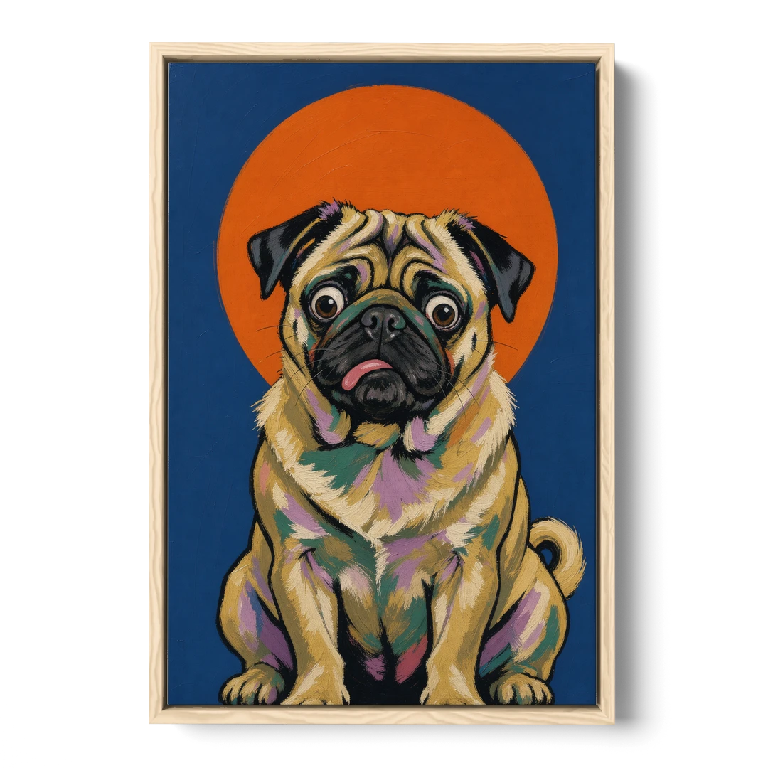 Funny Dog Canvas Art of a Confused Pug - Oak Framed Canvas Wall Art - Front