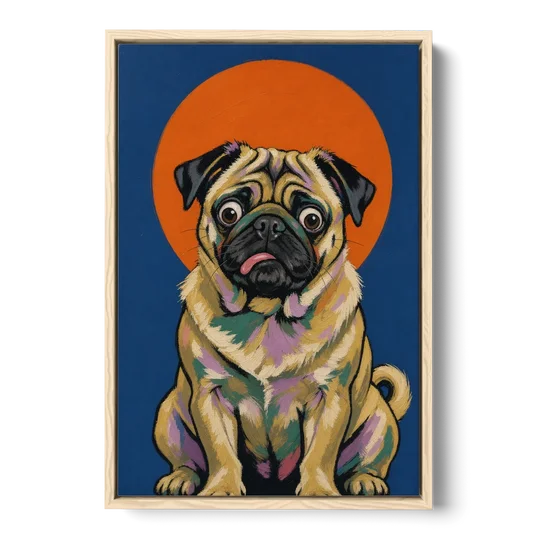 Funny Dog Canvas Art of a Confused Pug - Oak Framed Canvas Wall Art - Front