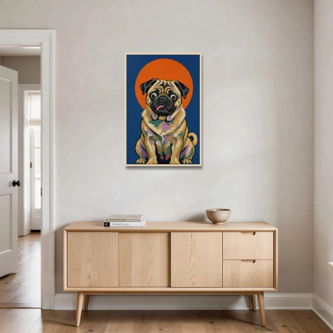 Funny Dog Canvas Art of a Confused Pug - Oak Framed Canvas Wall Art - Coffee Table - 24x36