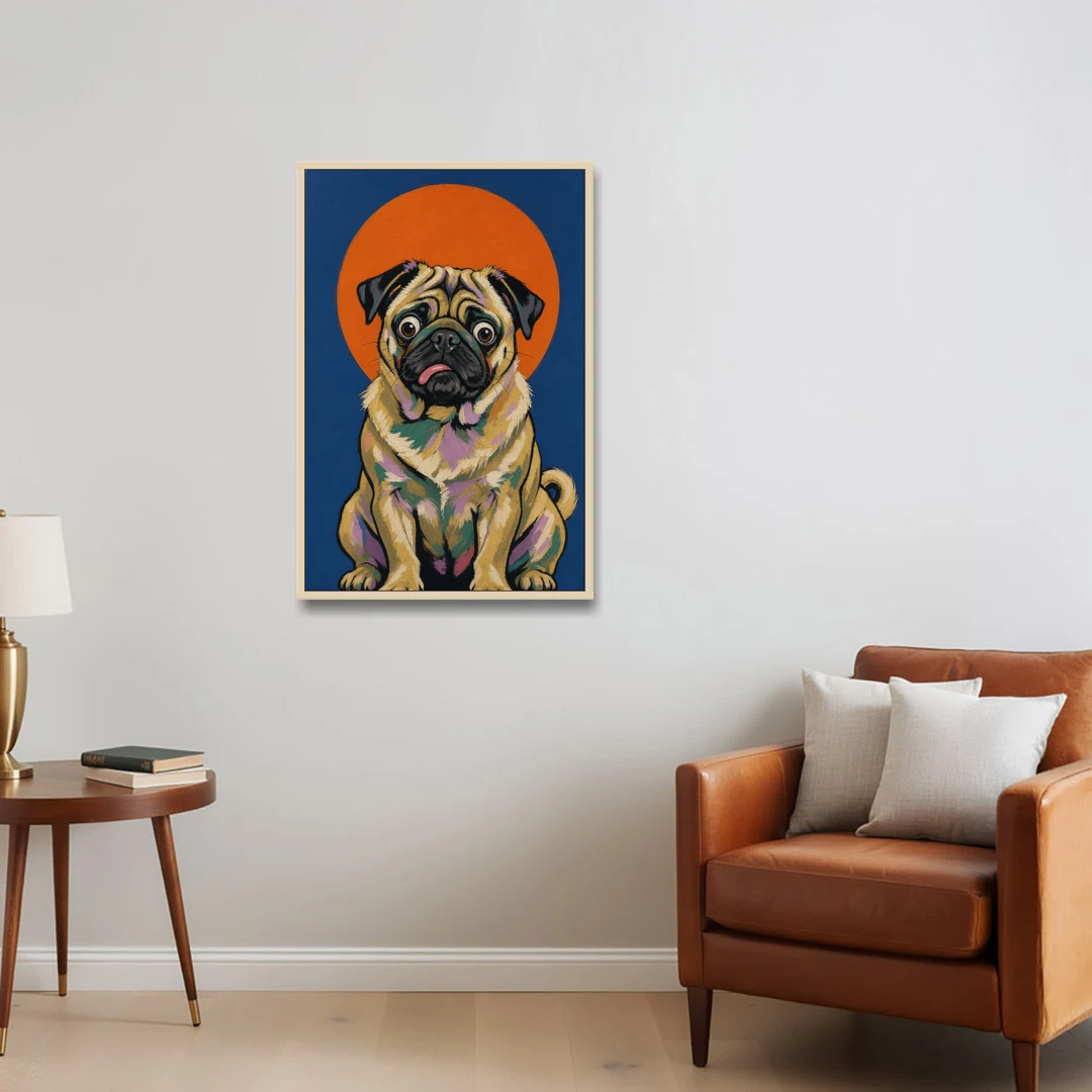 Funny Dog Canvas Art of a Confused Pug - Oak Framed Canvas Wall Art - Sofa - 24x36
