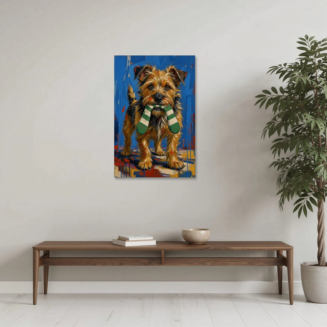Funny Dog Wall Art of a Terrier Sock Thief - Canvas Wall Art - Coffee Table - 24x36