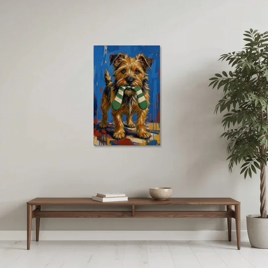 Funny Dog Wall Art of a Terrier Sock Thief - Canvas Wall Art - Coffee Table - 24x36