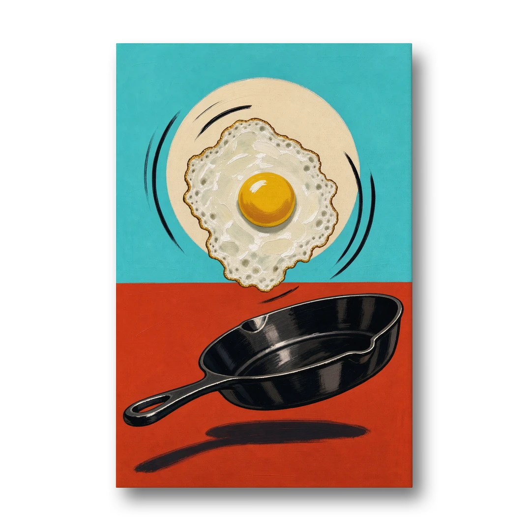 Funny Kitchen Wall Art with a Flipping Fried Egg - Canvas Wall Art - Front