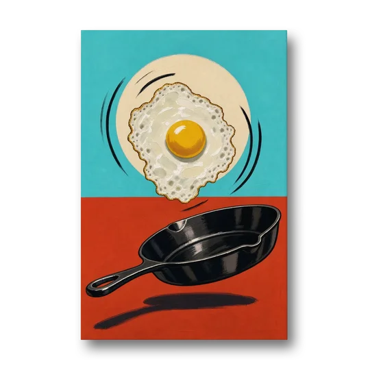 Funny Kitchen Wall Art with a Flipping Fried Egg - Canvas Wall Art - Front