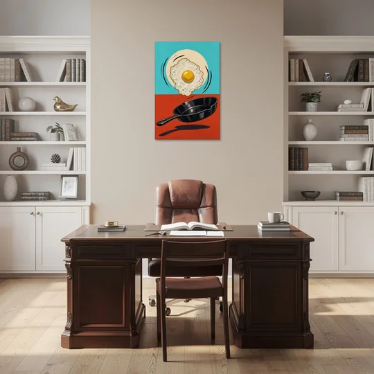 Funny Kitchen Wall Art with a Flipping Fried Egg - Canvas Wall Art - Office - 24x36