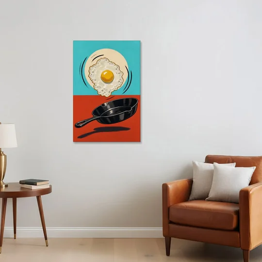 Funny Kitchen Wall Art with a Flipping Fried Egg - Canvas Wall Art - Sofa - 24x36