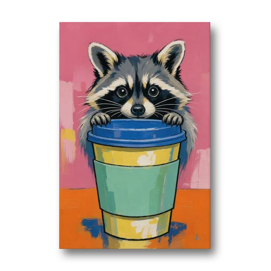 Funny Office Raccoon in the Coffee Cup - Canvas Wall Art - Front