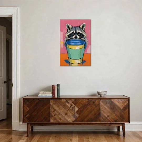 Funny Office Raccoon in the Coffee Cup - Canvas Wall Art - Coffee Table - 24x36