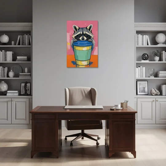 Funny Office Raccoon in the Coffee Cup - Canvas Wall Art - Office - 24x36