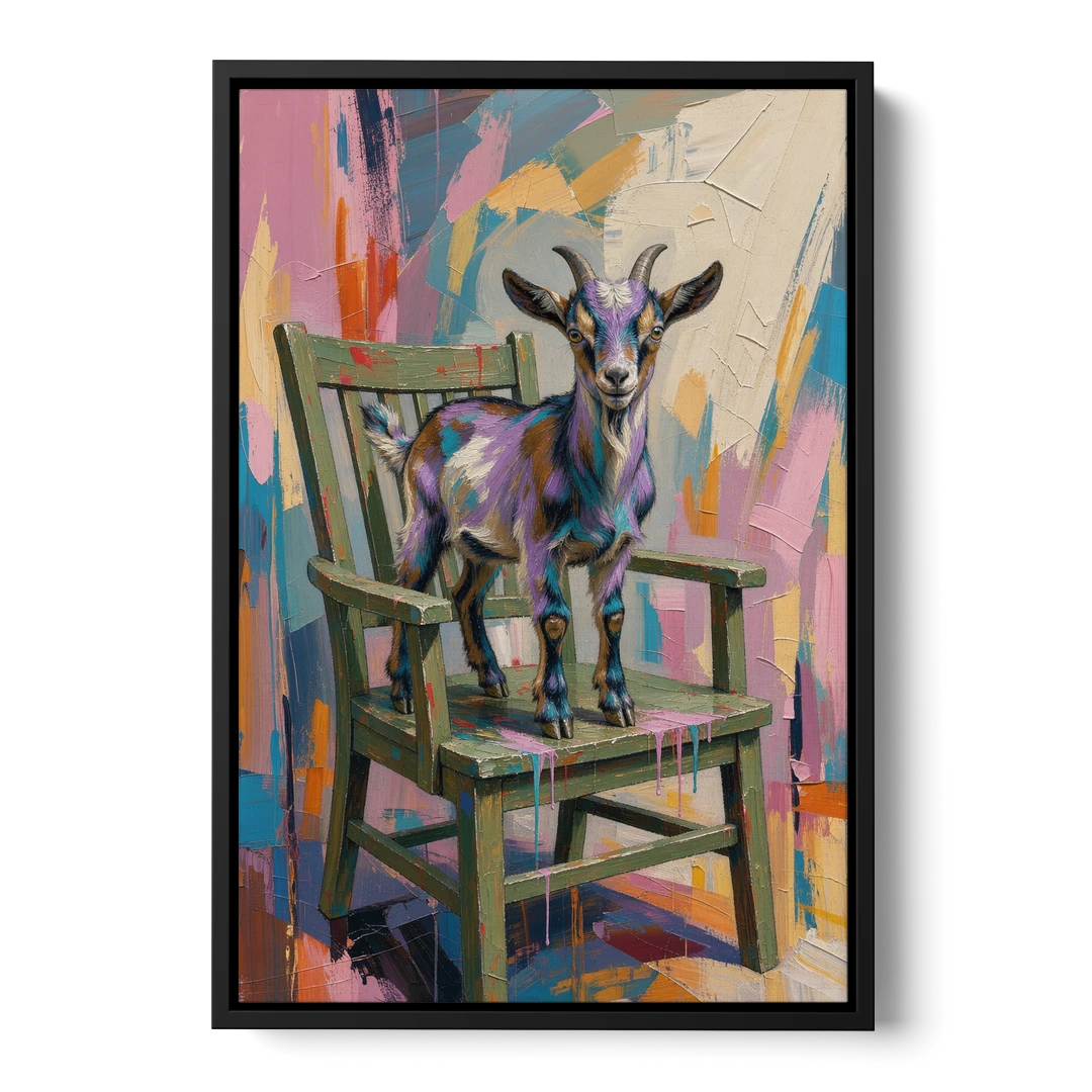 Funny Wall Art for the Living Room Goat Throne - Black Framed Canvas Wall Art - Front