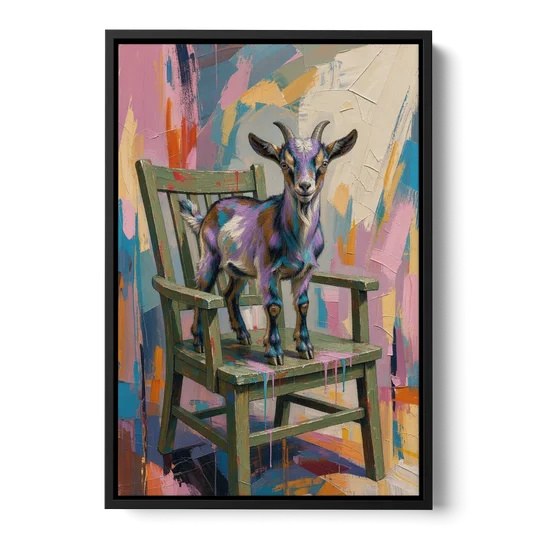 Funny Wall Art for the Living Room Goat Throne - Black Framed Canvas Wall Art - Front