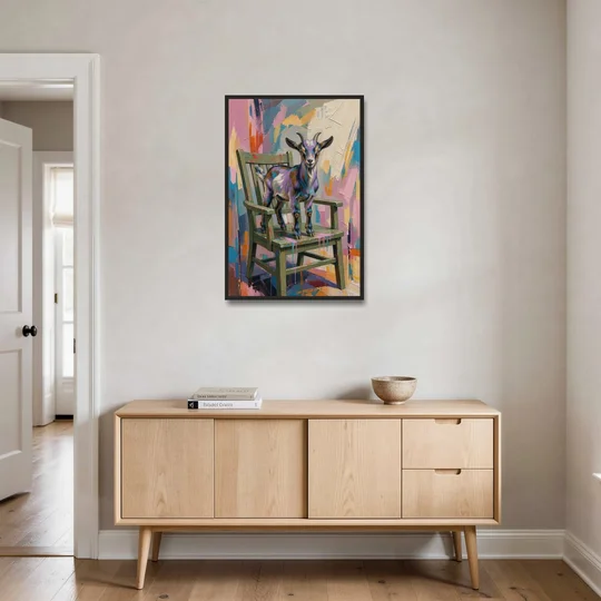 Funny Wall Art for the Living Room Goat Throne - Black Framed Canvas Wall Art - Coffee Table - 24x36