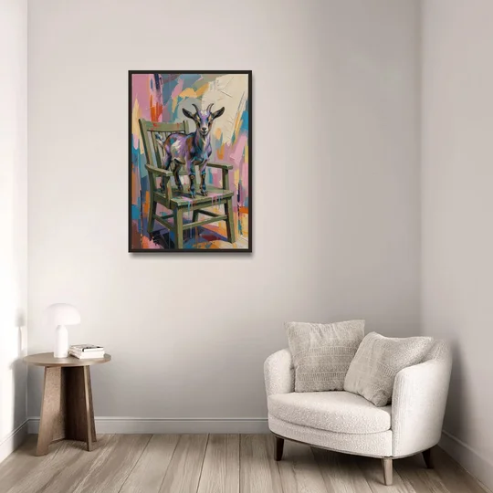 Funny Wall Art for the Living Room Goat Throne - Black Framed Canvas Wall Art - Sofa - 24x36