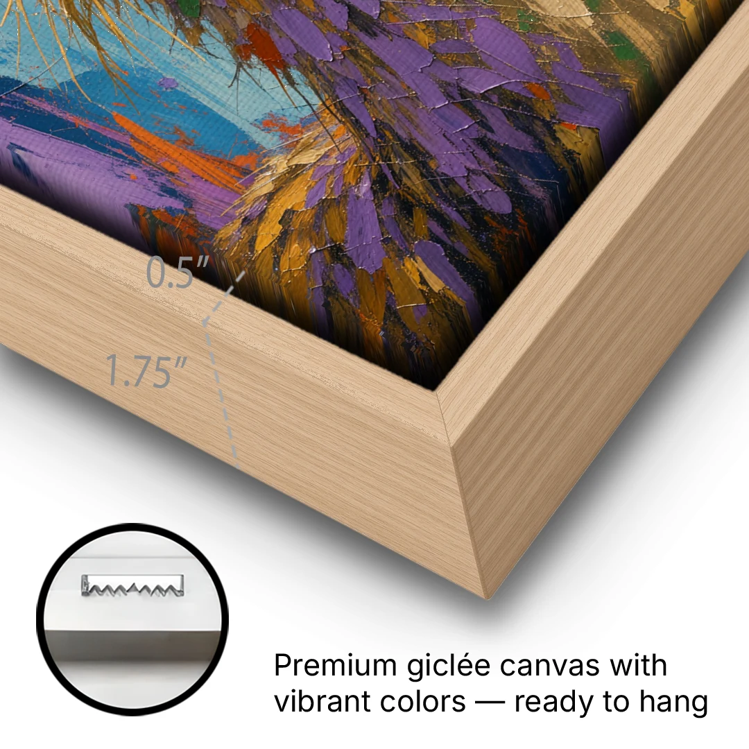 Funny Wall Decor Llama With a Hay Moustache - Oak Framed Canvas Wall Art - Gallery Wrap Corner