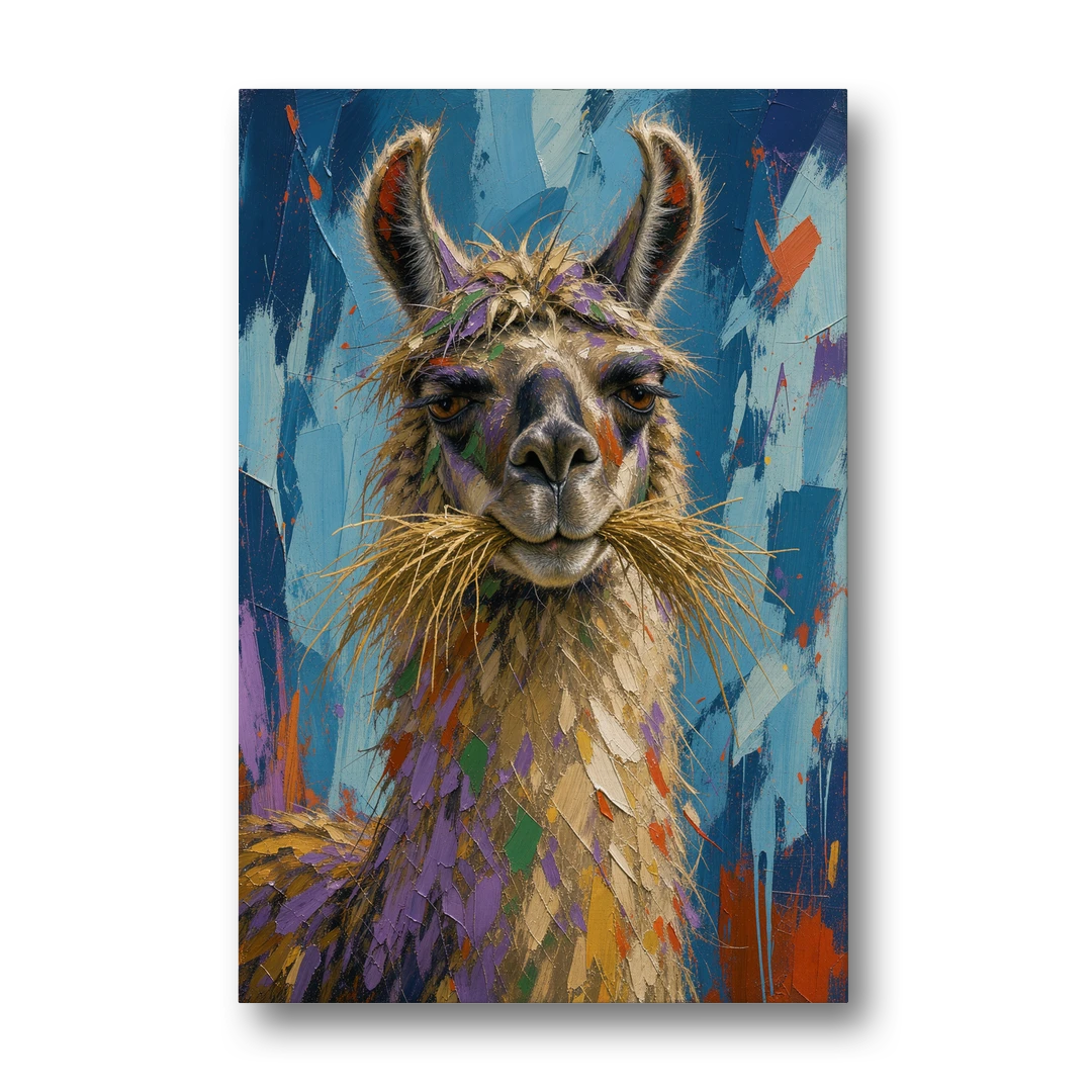 Funny Wall Decor Llama With a Hay Moustache - Canvas Wall Art - Front