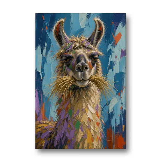 Funny Wall Decor Llama With a Hay Moustache - Canvas Wall Art - Front