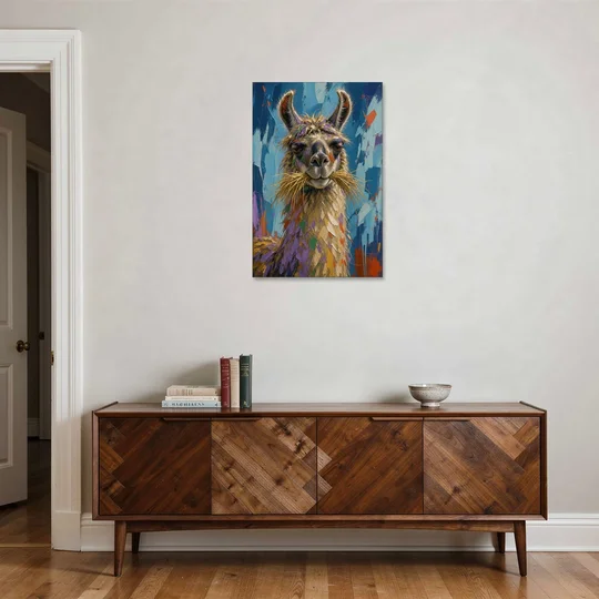 Funny Wall Decor Llama With a Hay Moustache - Canvas Wall Art - Coffee Table - 24x36