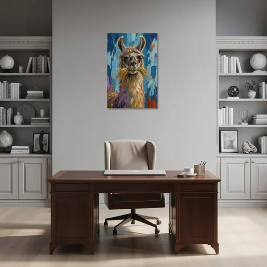 Funny Wall Decor Llama With a Hay Moustache - Canvas Wall Art - Office - 24x36