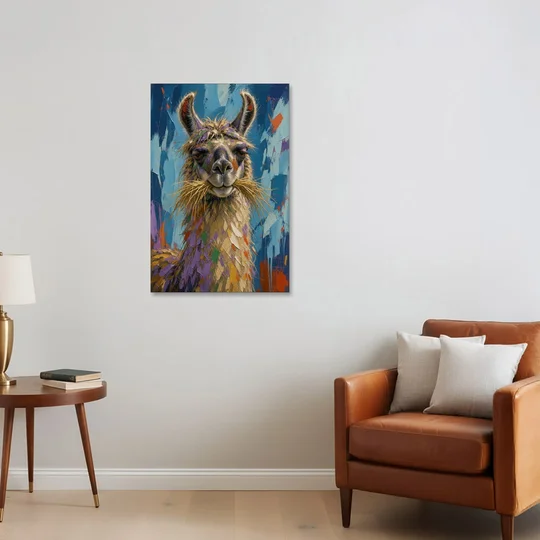 Funny Wall Decor Llama With a Hay Moustache - Canvas Wall Art - Sofa - 24x36