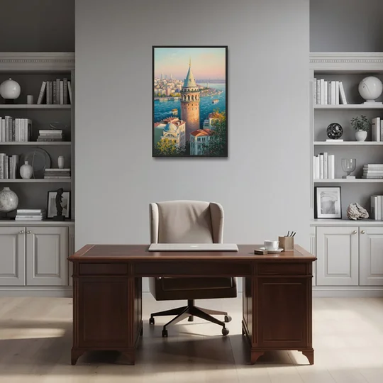 Galata Tower View - Black Framed Canvas Wall Art - Office - 24x36