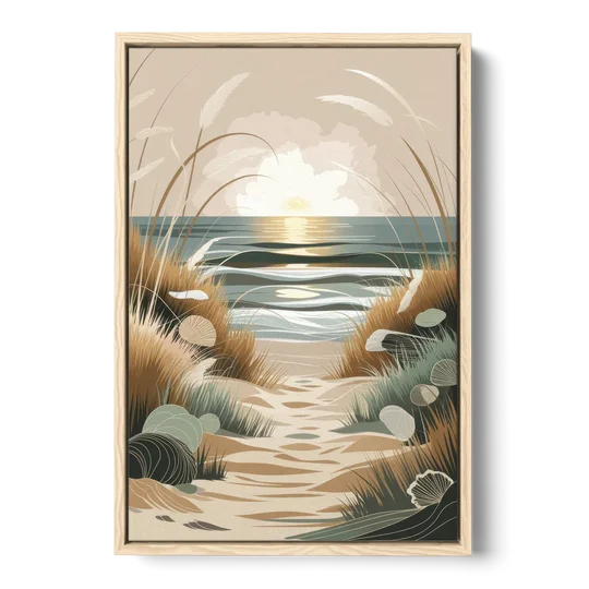 Galveston Coastal Vibes - Oak Framed Canvas Wall Art - Front