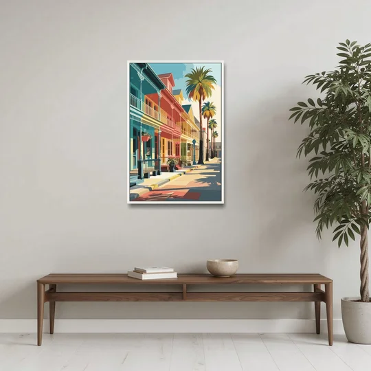 Galveston Downtown Charm - White Framed Canvas Wall Art - Coffee Table - 24x36