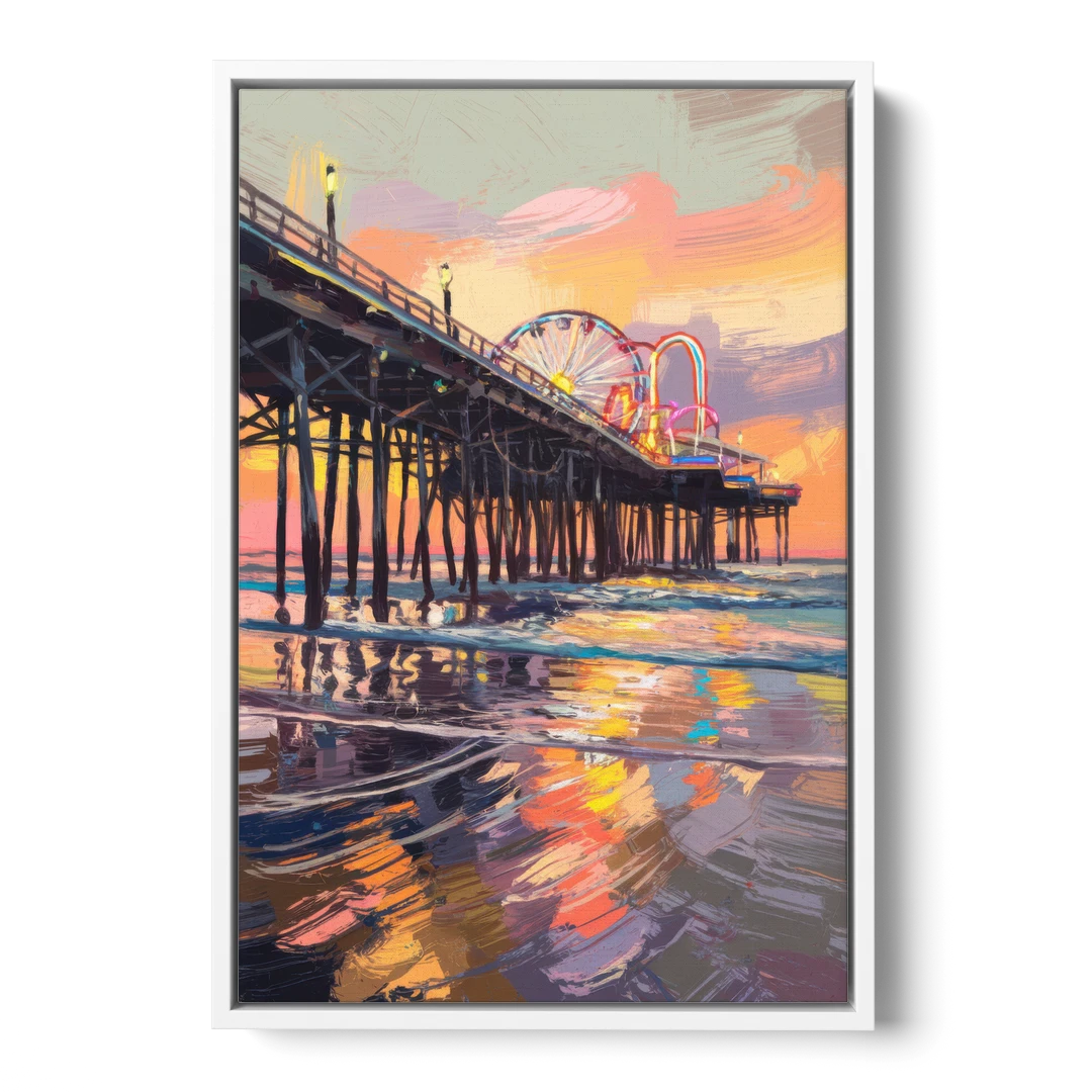 Galveston Historic Pier - White Framed Canvas Wall Art - Front