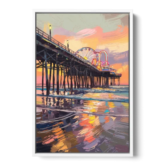 Galveston Historic Pier - White Framed Canvas Wall Art - Front