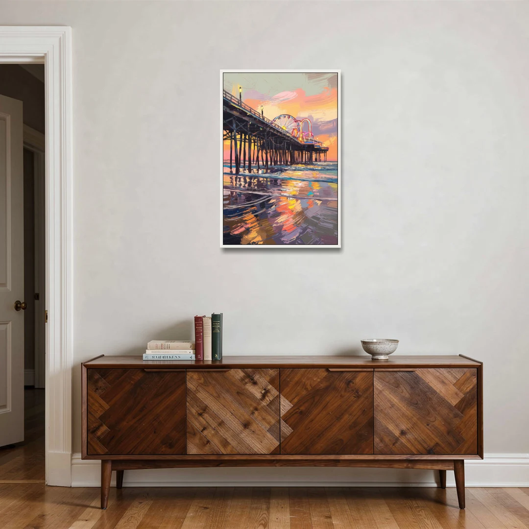 Galveston Historic Pier - White Framed Canvas Wall Art - Coffee Table - 24x36