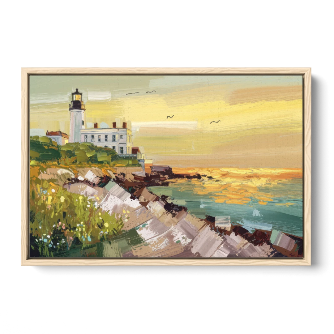 Galveston Lighthouse View - Oak Framed Canvas Wall Art - Front