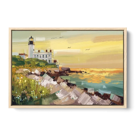 Galveston Lighthouse View - Oak Framed Canvas Wall Art - Front