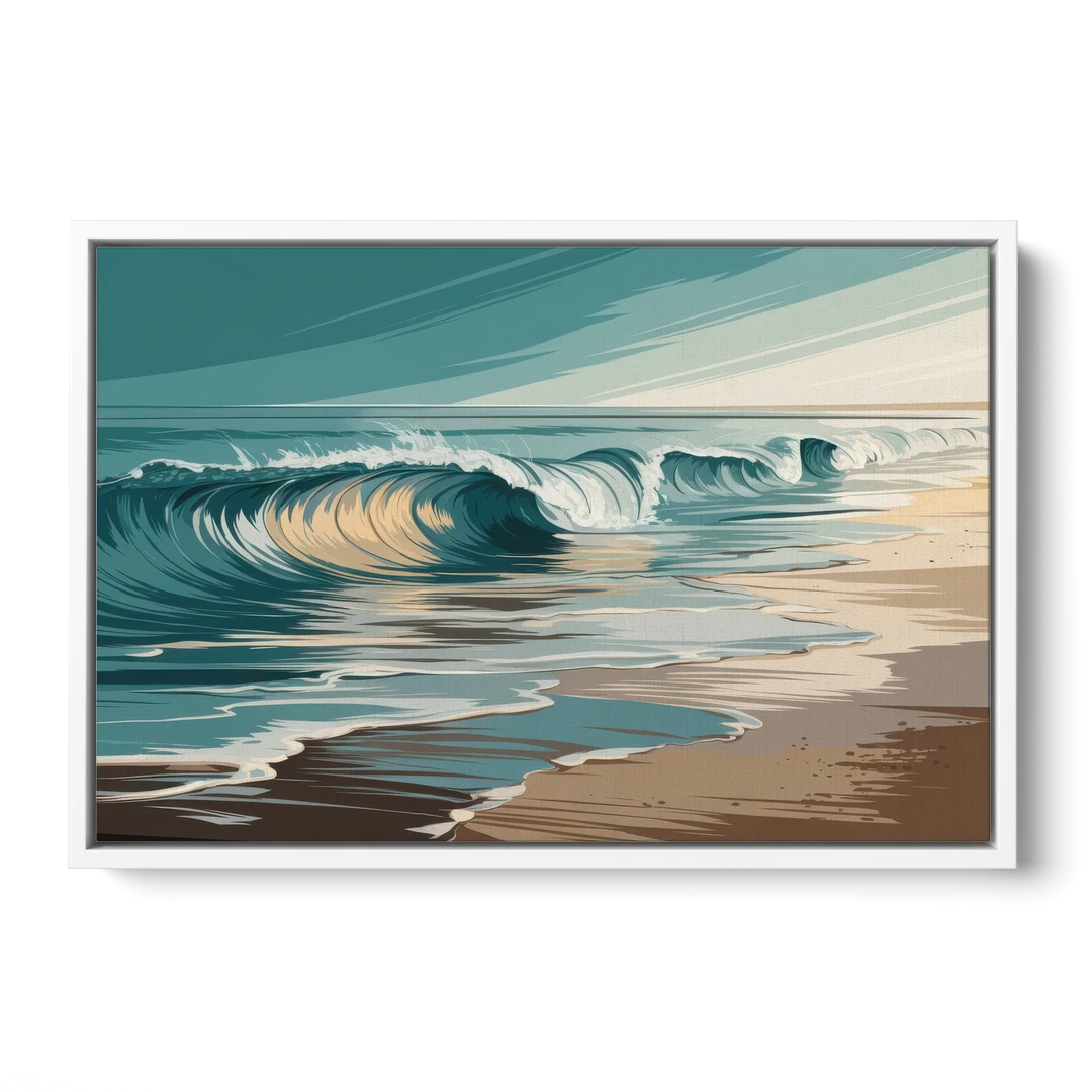 Galveston Ocean Waves - White Framed Canvas Wall Art - Front