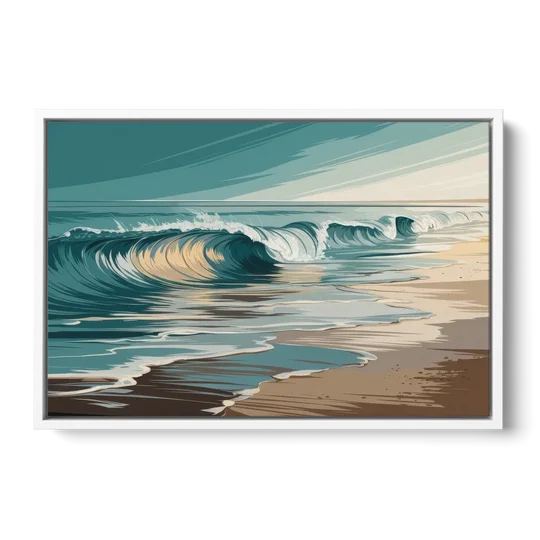 Galveston Ocean Waves - White Framed Canvas Wall Art - Front