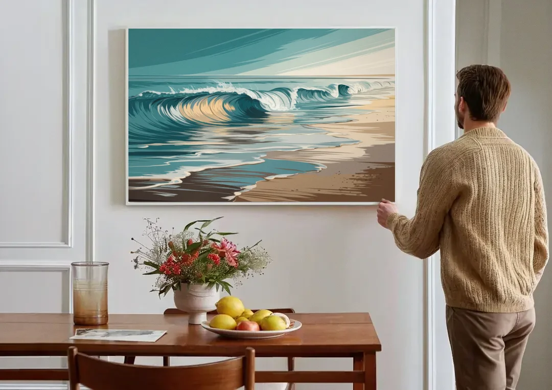 Galveston Ocean Waves canvas wall art above a dining table