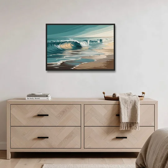 Galveston Ocean Waves - Black Framed Canvas Wall Art - Coffee Table - 36x24