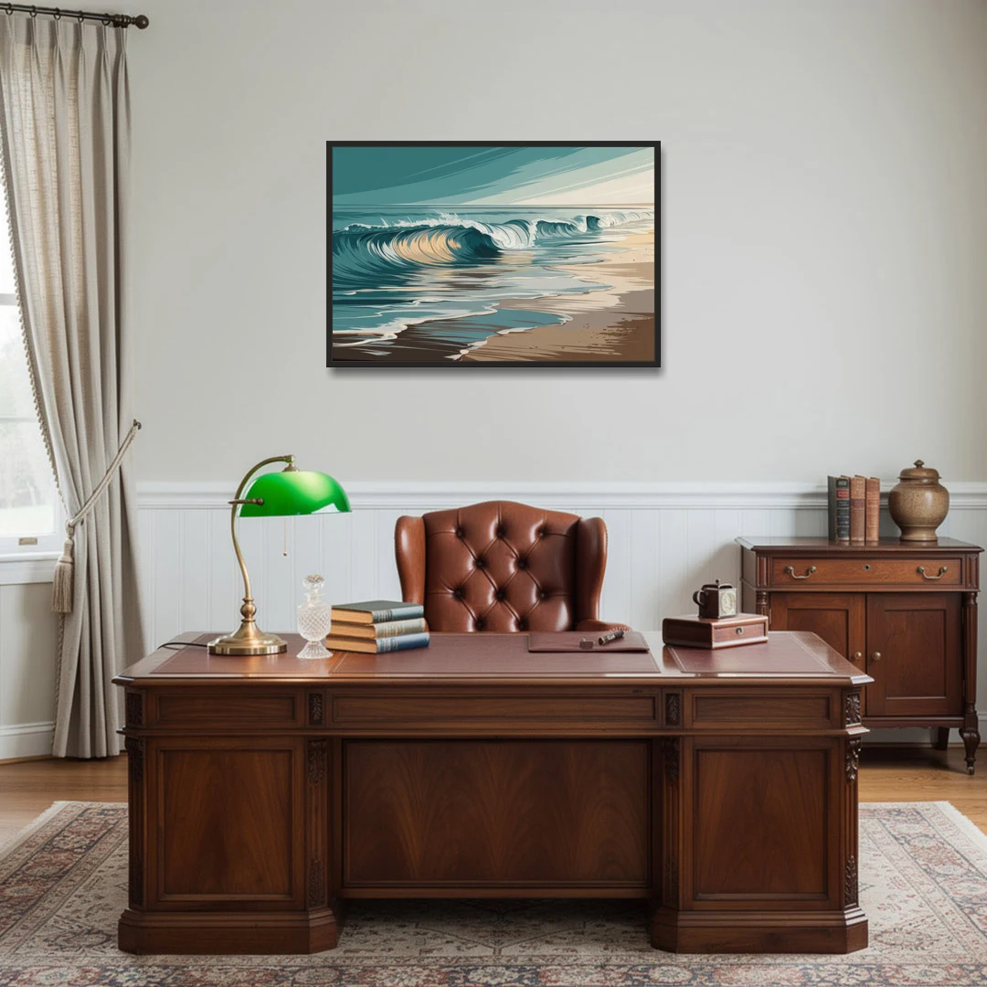 Galveston Ocean Waves - Black Framed Canvas Wall Art - Office - 36x24