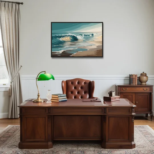 Galveston Ocean Waves - Black Framed Canvas Wall Art - Office - 36x24