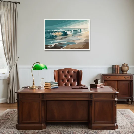 Galveston Ocean Waves - White Framed Canvas Wall Art - Office - 36x24