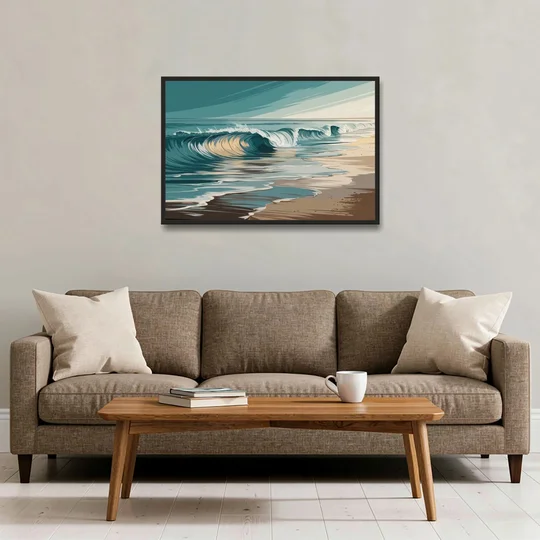 Galveston Ocean Waves - Black Framed Canvas Wall Art - Sofa - 36x24