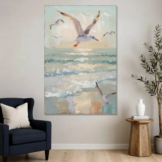 Galveston Seagulls in Flight - Canvas Wall Art - Sofa - 40x60