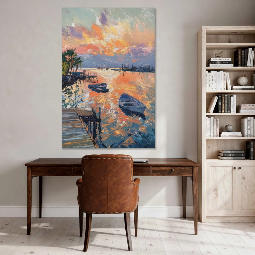 Galveston Sunset Harbor - Canvas Wall Art - Office - 40x60