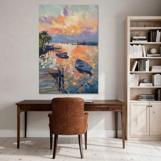 Galveston Sunset Harbor - Canvas Wall Art - Office - 40x60