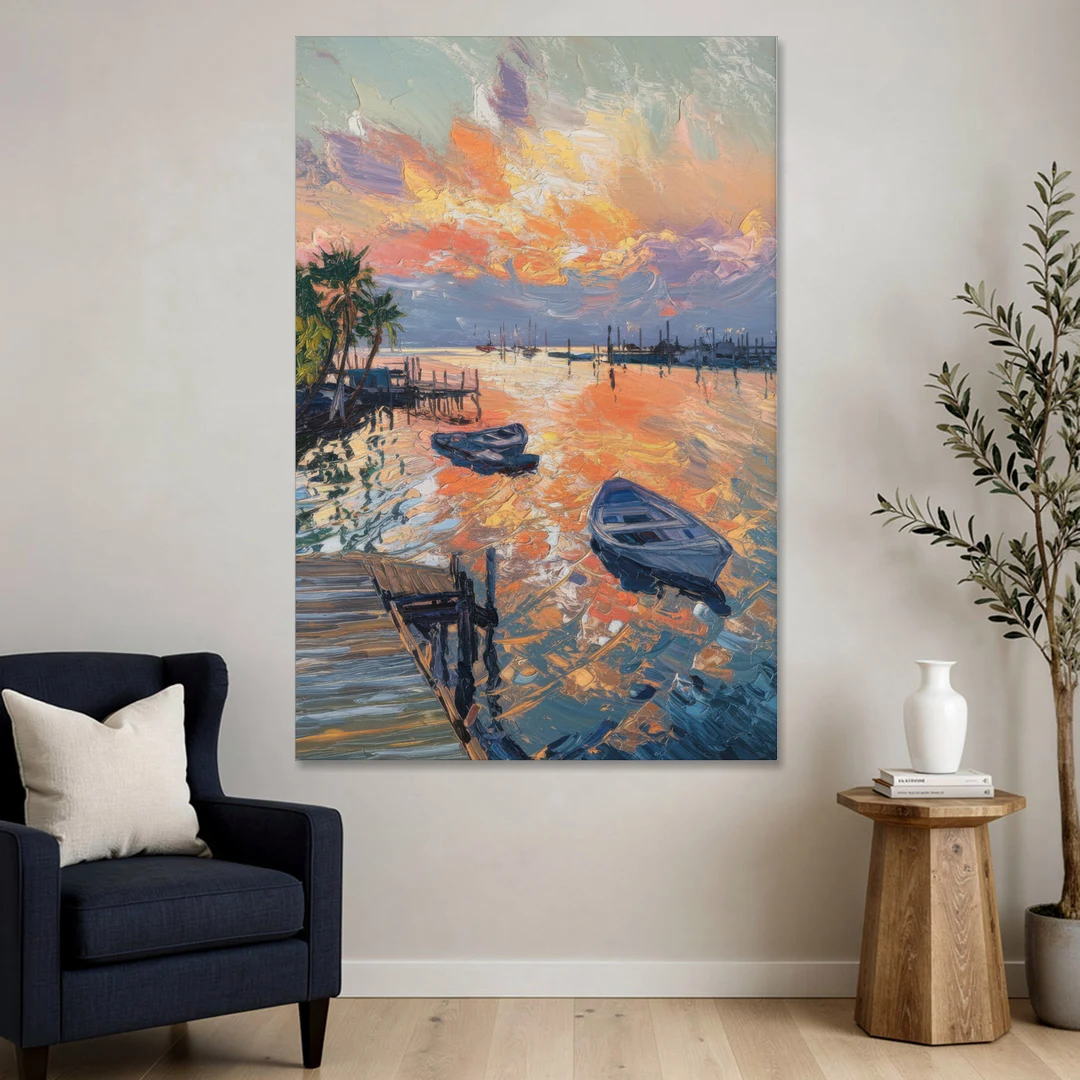 Galveston Sunset Harbor - Canvas Wall Art - Sofa - 40x60