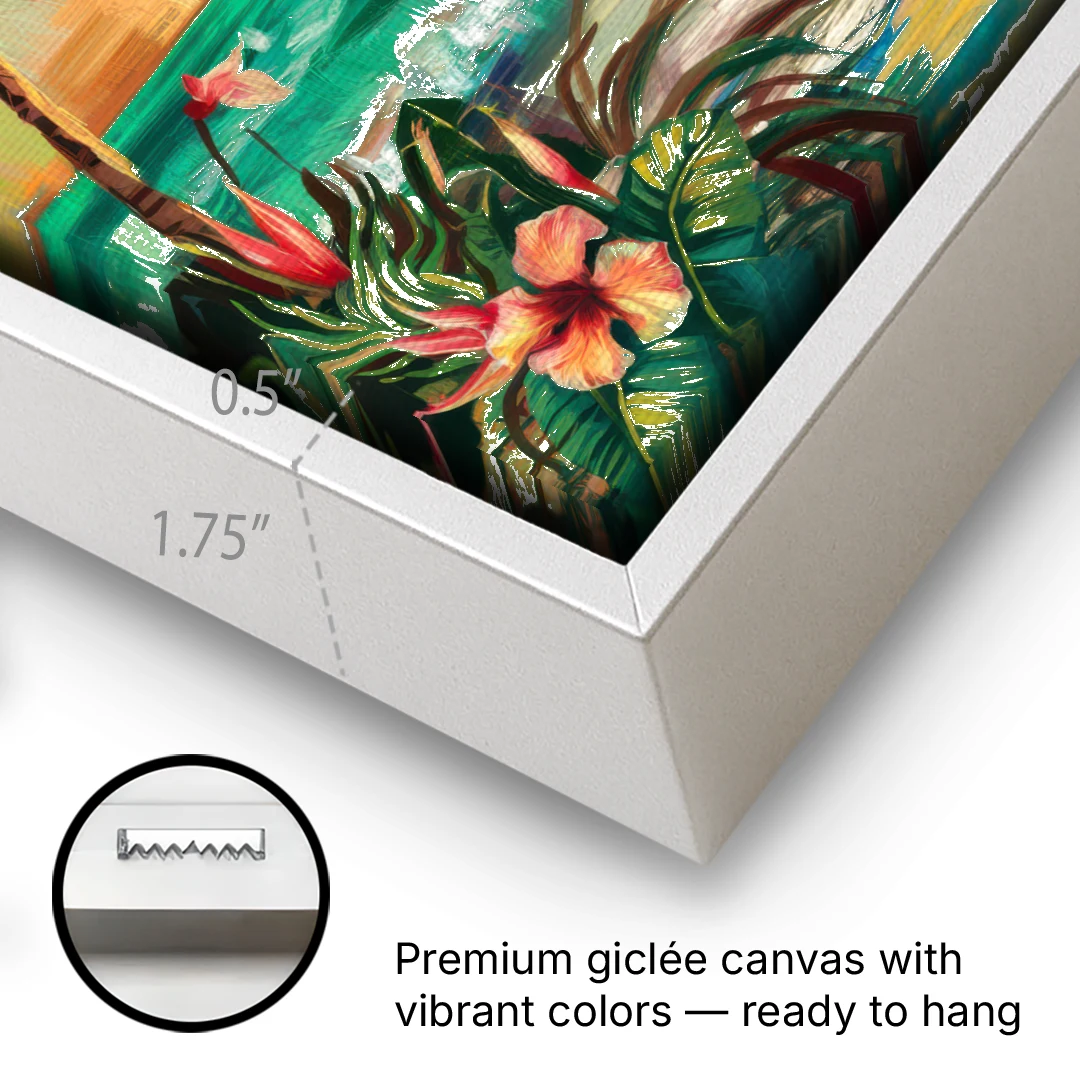 Galveston Tropical Paradise - White Framed Canvas Wall Art - Gallery Wrap Corner
