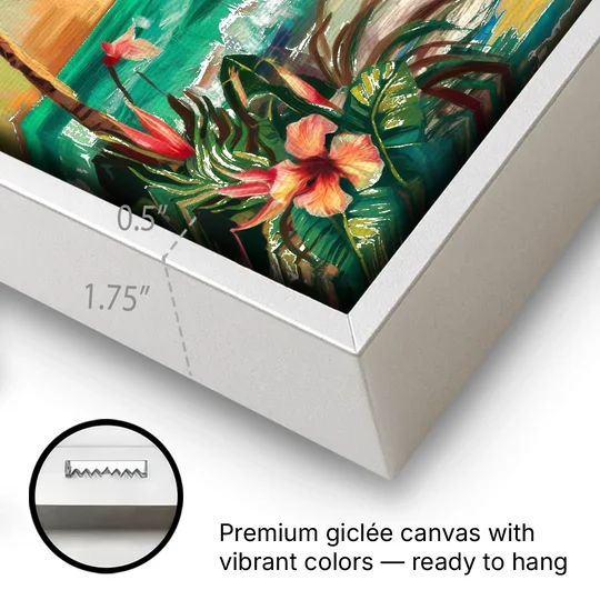 Galveston Tropical Paradise - White Framed Canvas Wall Art - Gallery Wrap Corner
