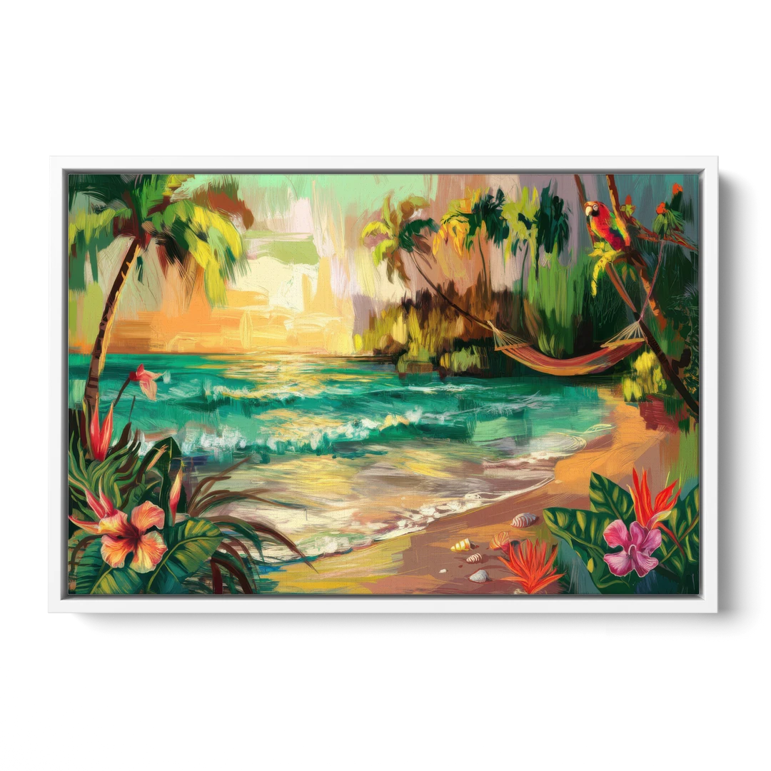 Galveston Tropical Paradise - White Framed Canvas Wall Art - Front