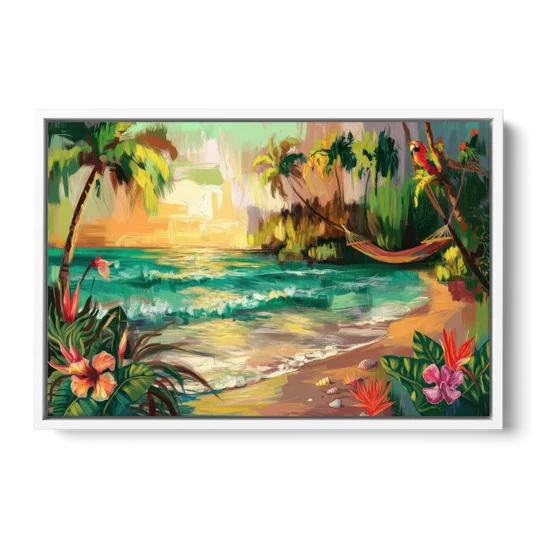 Galveston Tropical Paradise - White Framed Canvas Wall Art - Front