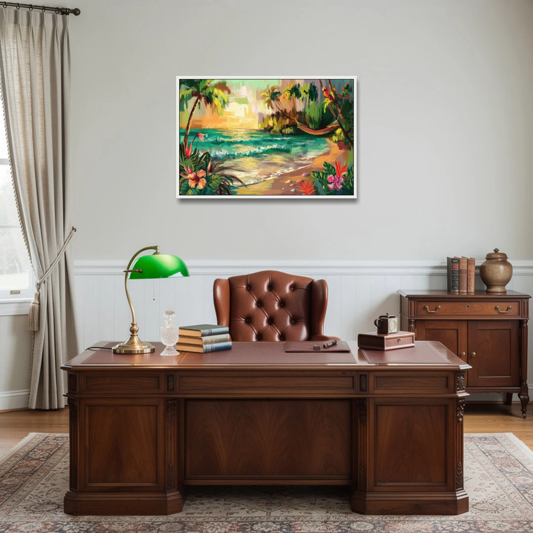 Galveston Tropical Paradise - White Framed Canvas Wall Art - Office - 36x24