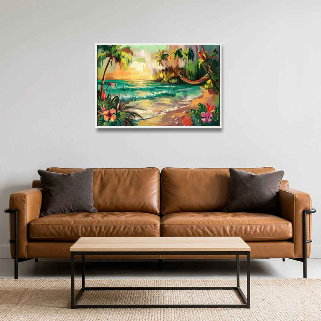 Galveston Tropical Paradise - White Framed Canvas Wall Art - Sofa - 36x24